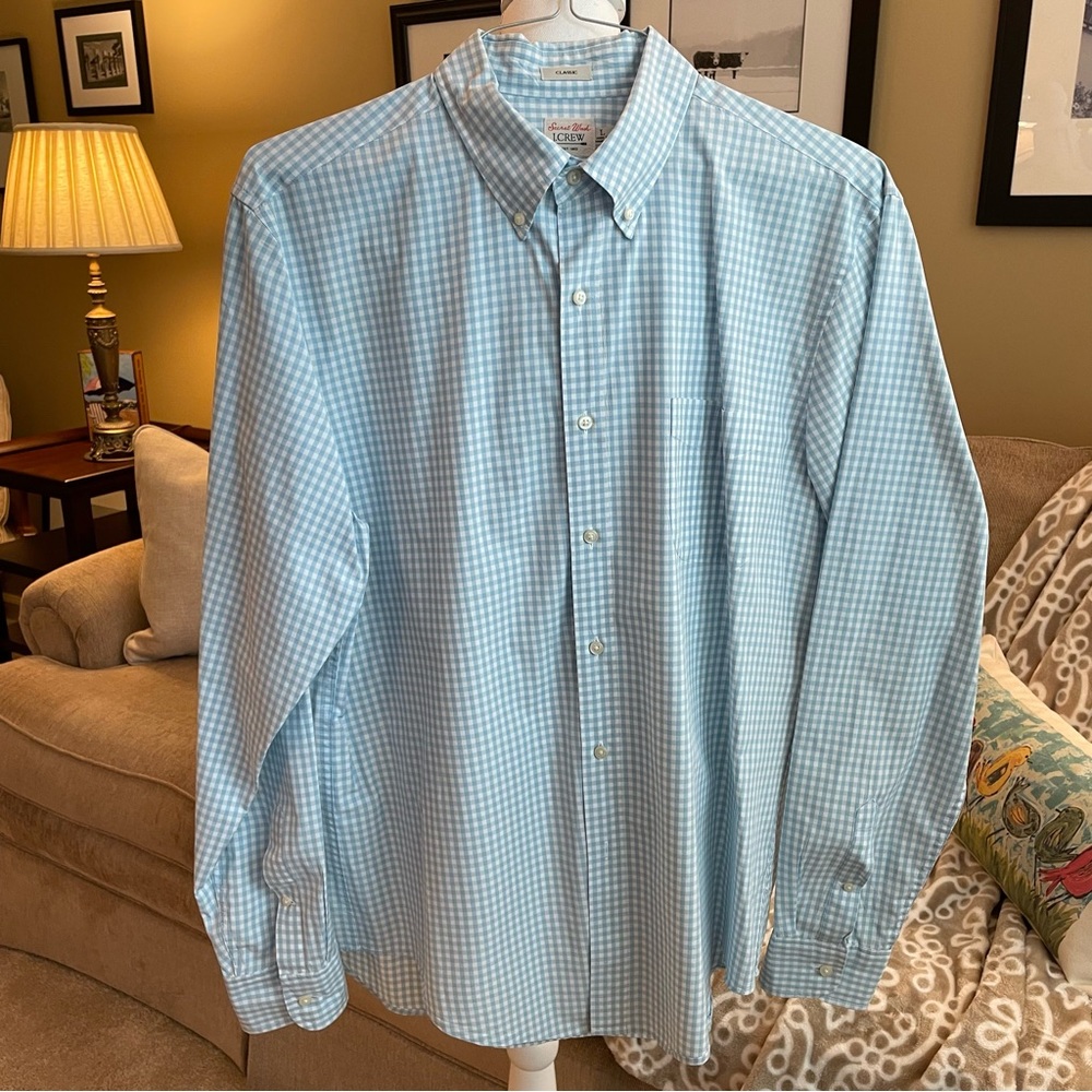J Crew Blue White Check Long Sleeve Button-down Shirt Men’s Size L
